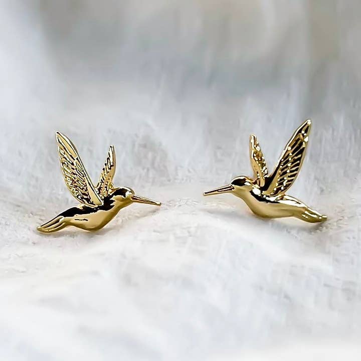 Natalie Clare Collections - Wholesale Stud/Post Earrings - Gold Hummingbird Stud Earrings0