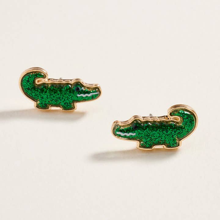 Boucles d'oreilles clous alligator pailletées Mardi Gras pour la vente par Madeline Love