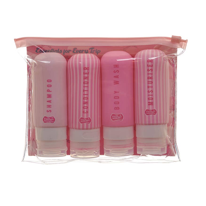 The Vintage Cosmetic Company – wholesale Travel set – 4Pc Silicone Travel Bottles With Bag2