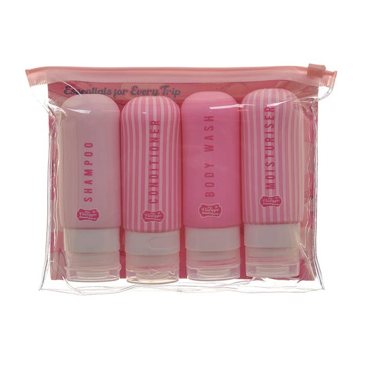 The Vintage Cosmetic Company – wholesale Travel set – 4Pc Silicone Travel Bottles With Bag2