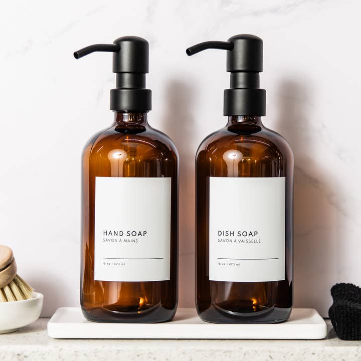 16 oz Amber Glass Soap Dispenser for wholesale by The Little Spruce Home