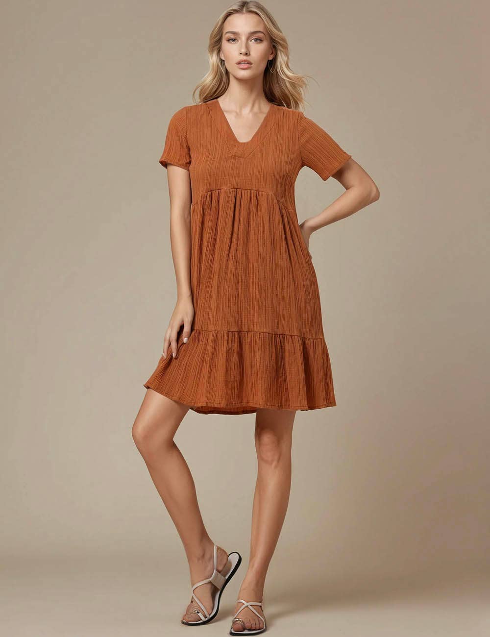 Sweetkama - Vente Robe – femme - Robe courte quotidienne à manches courtes et col en V10