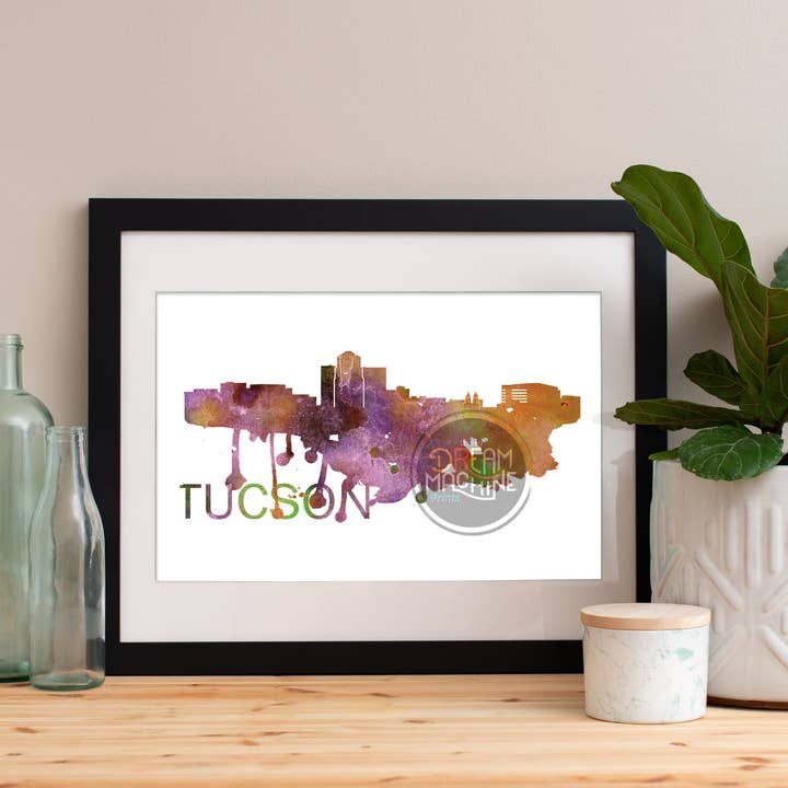 Tucson Watercolor Skyline, Tucson Skyline, Tucson Art, Tucson Poster, Tucson Print, Tucson Art, Tucson Map, Tucson Wall Art, Arizona Art WCS161 for wholesale by DreamMachine Prints