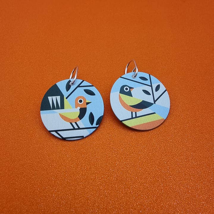 erin.k creative studio - Wholesale Dangle earrings - GARDEN BIRDS - Mismatched 25mm disc earrings1