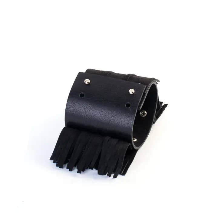 The Dark - Wholesale Cuff Bracelet - Women’s Black Leather Fringe Cuff Layered Tassels1