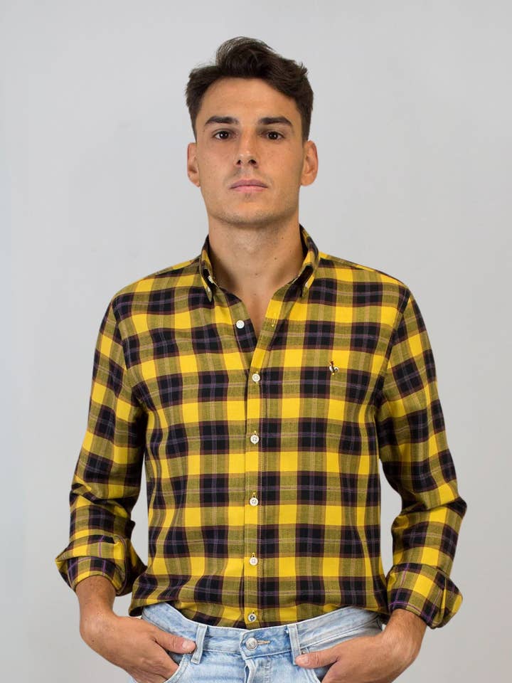 Gelb-schwarz kariertes Hemd für den Großhandel von Patadegayo