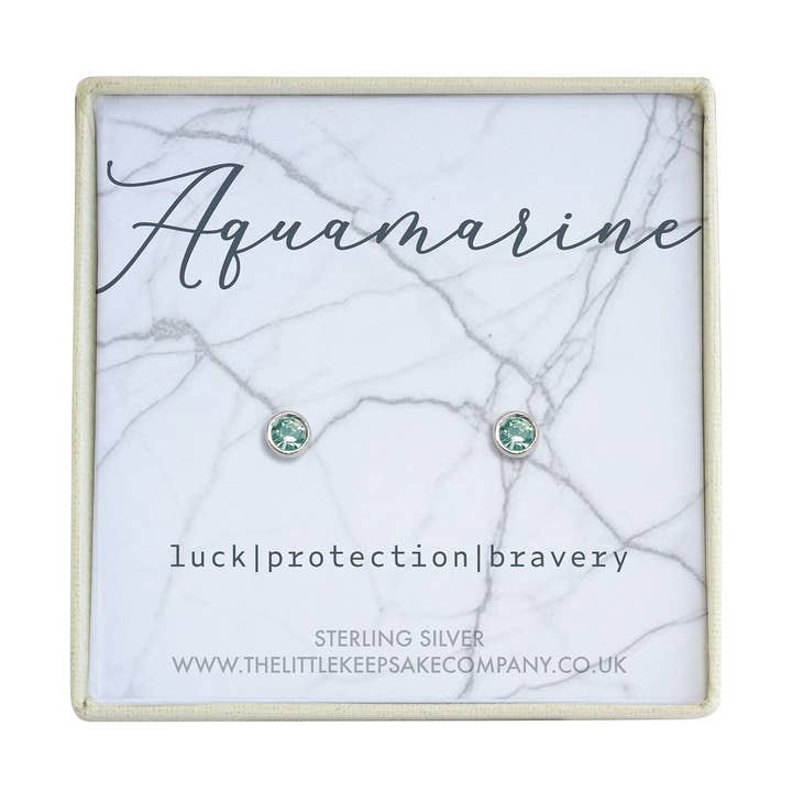Boucles d'oreilles March Birthstone en argent sterling - Aquamarine pour la vente par The Little Keepsake Company