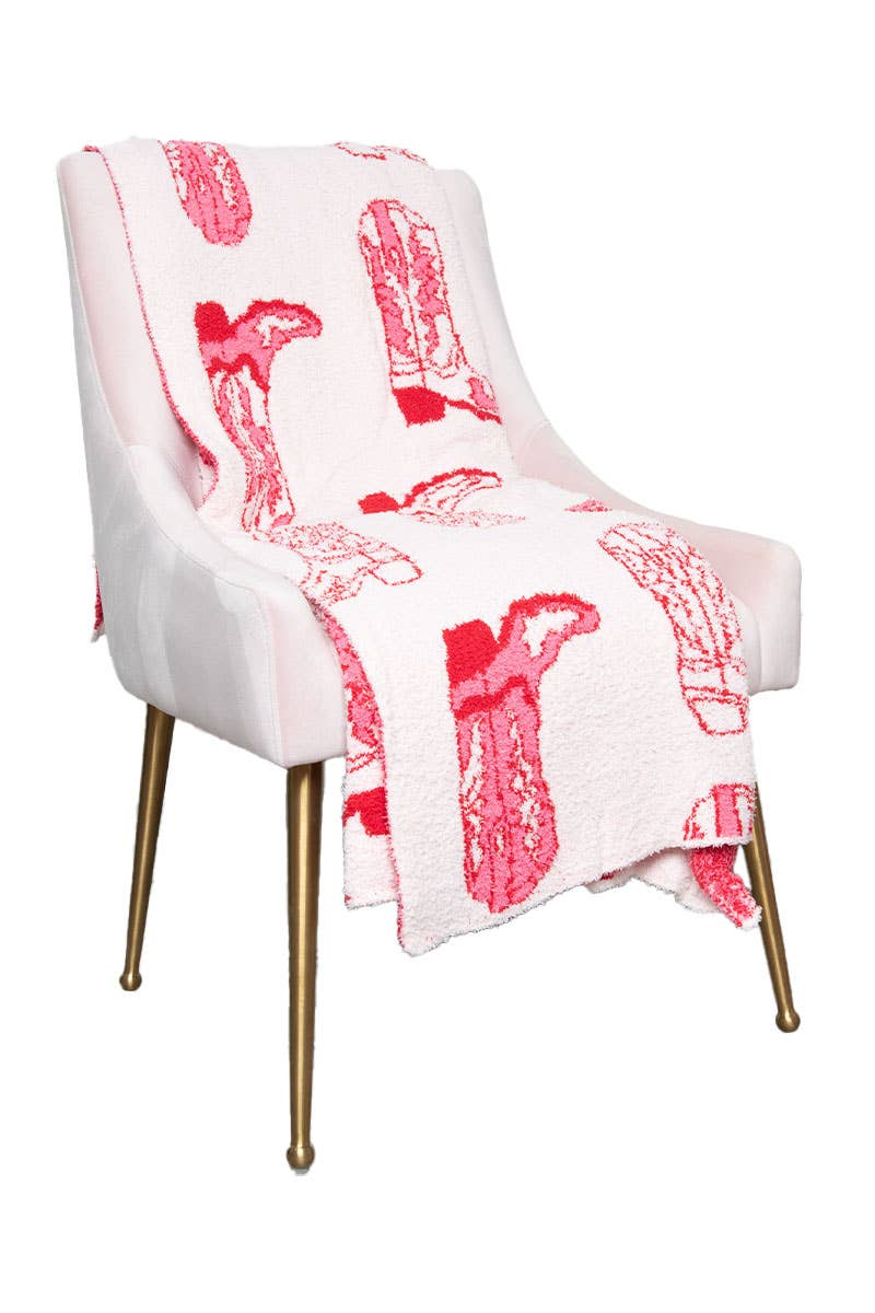 Katydid - Wholesale Throw Blanket - Light Pink Western Boots Throw Blanket4