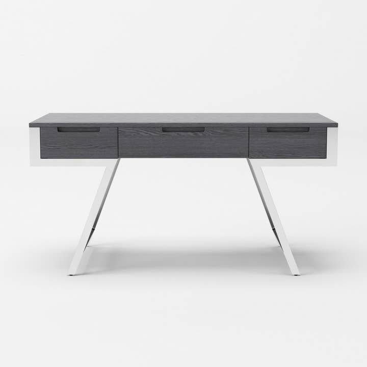63" Gray and Silver Writing Desk With Three Drawers for wholesale by HomeRoots