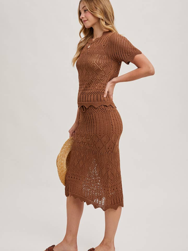 Bluivy – Großhandel Set aus Oberteil und Rock – Damen – GEHÄKELTES STRICKPULLOVER UND ROCK MIT WELLENSAUM-SET9