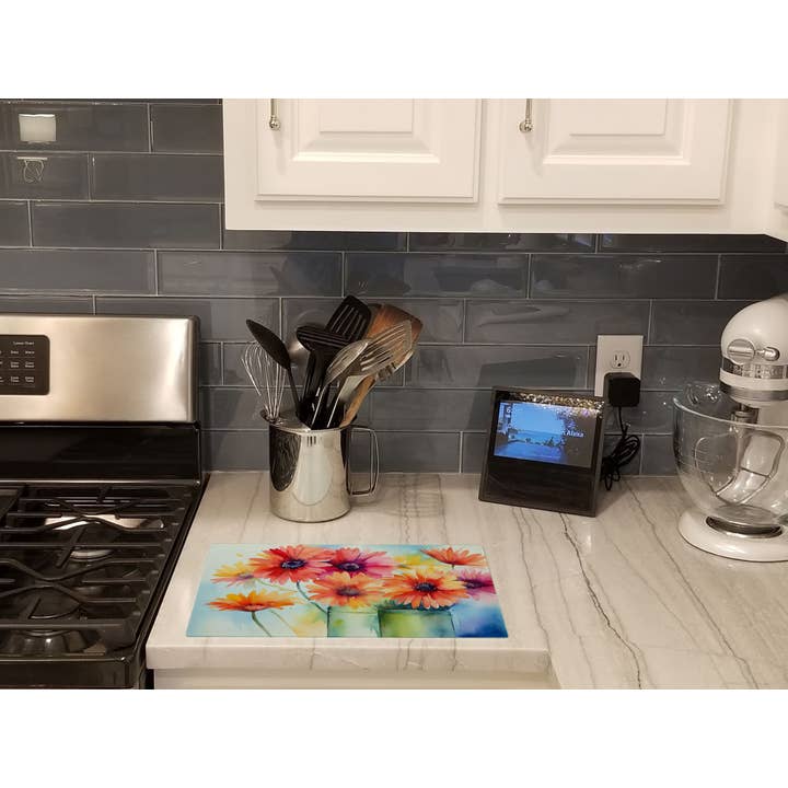 Caroline's Treasures - Wholesale Cutting Board - Gerbera Daisies in Watercolor Glass Cutting Board Large