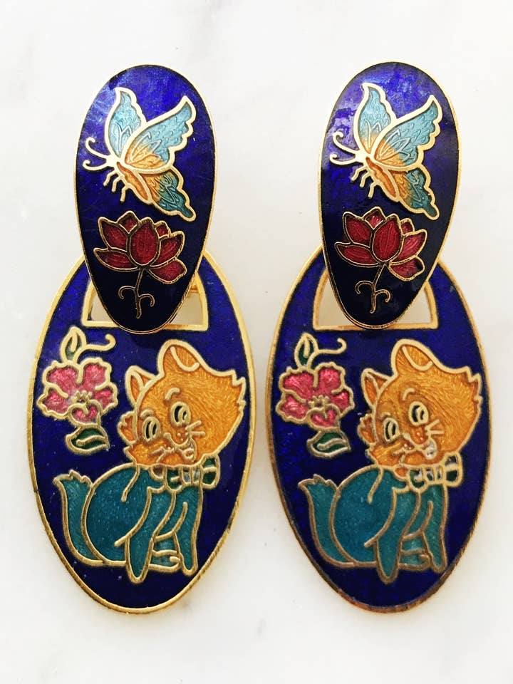 Brincos Cloisonne Blue Kitten por atacado de Carmen Miller Jewellery