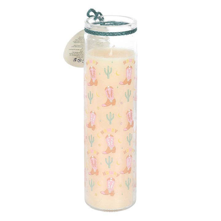 Something Different Wholesale - Wholesale Jar/Filled Candle - Howdy Cowboy Boot Print Floral Tube Candle