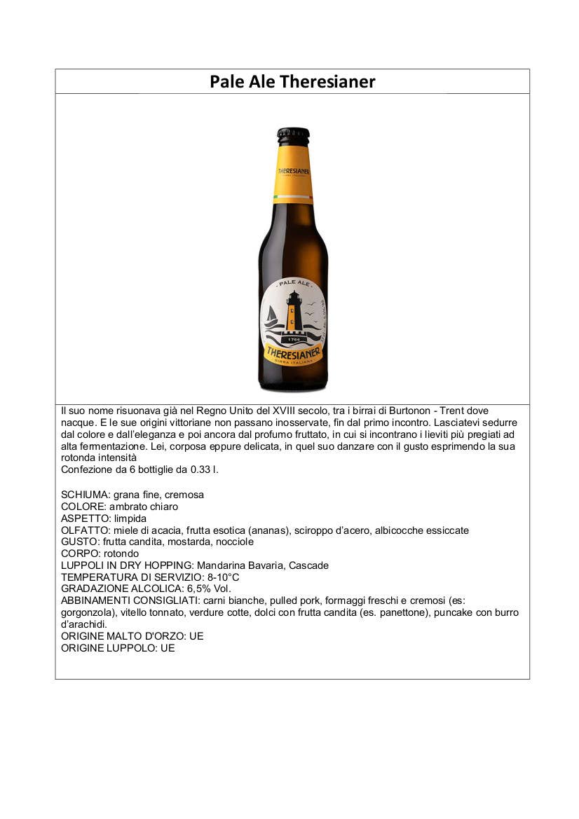 Metina SAS - Wholesale Beer - Pale Ale Theresianer Beer 33 cl.5