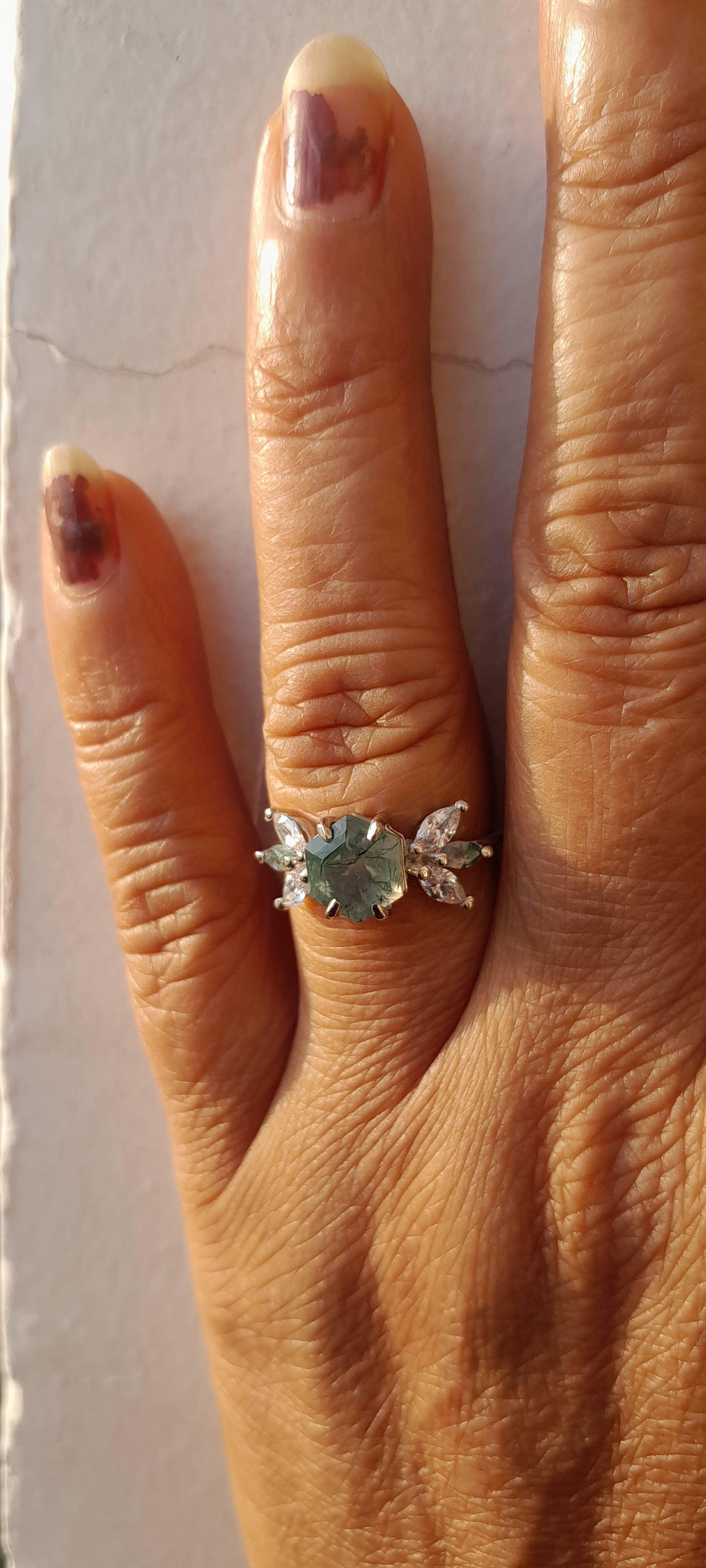 GEMPARA - Wholesale Multi-Stone Ring - Moss Agate hexagon ring5