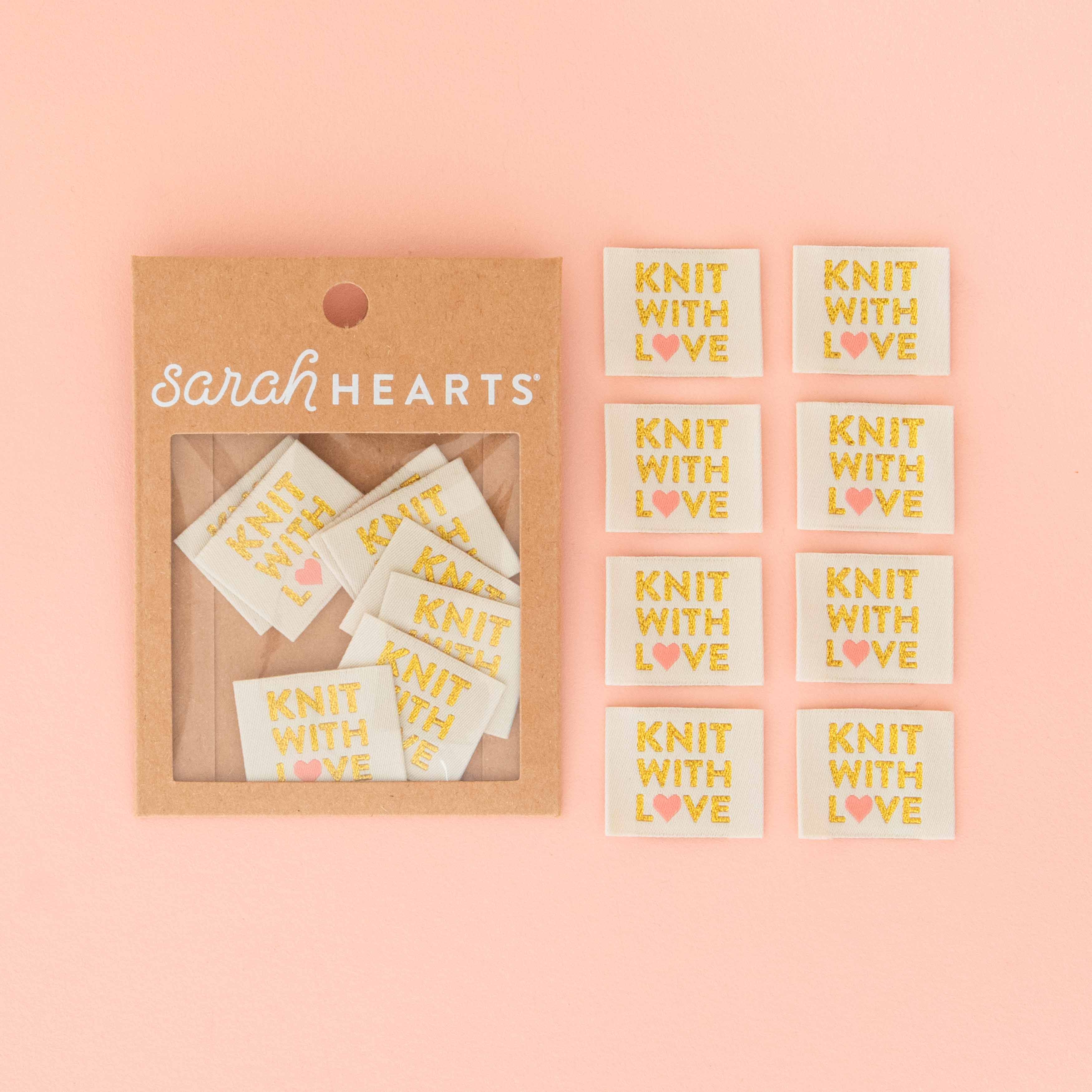 Sarah Hearts - Wholesale Craft supplies - Knit with Love Woven Labels - Knitting Sewing Clothing Label