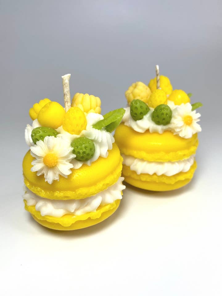 Yellow French Macaron Candle for wholesale by KatiKrafts