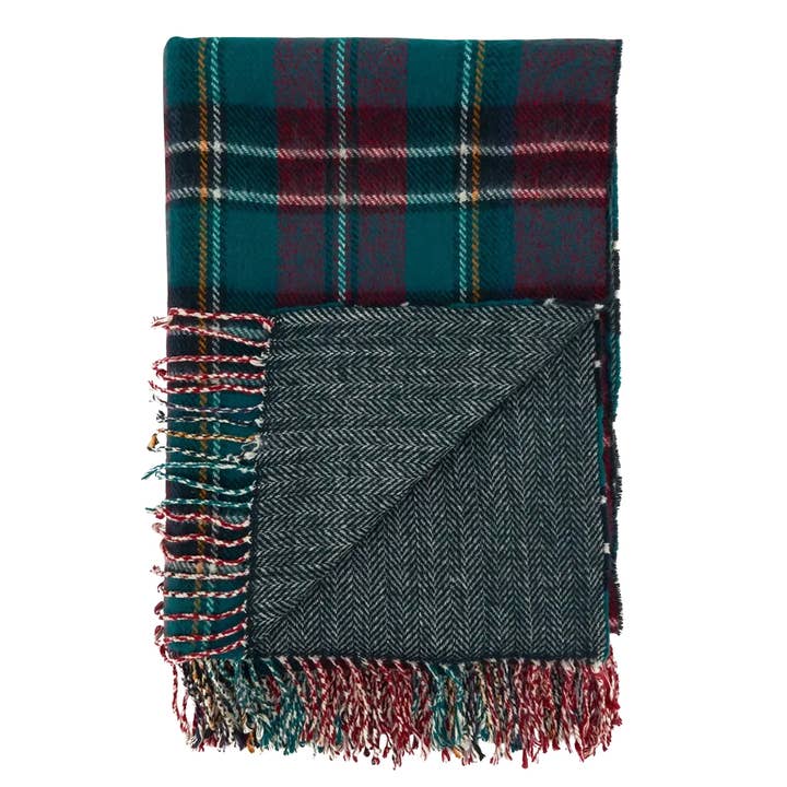 Fennco Styles - Wholesale Throw Blanket - Classic Green Plaid Reversible Throw Blanket with Fringe