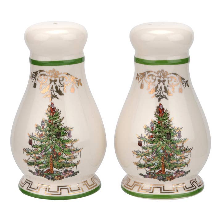 Portmeirion, Spode, Pimpernel, Nacthmann, Wrendale Designs - Wholesale Salt & Pepper Shaker Set - Spode Christmas Tree 4 Inch Gold Salt and Pepper Shaker
