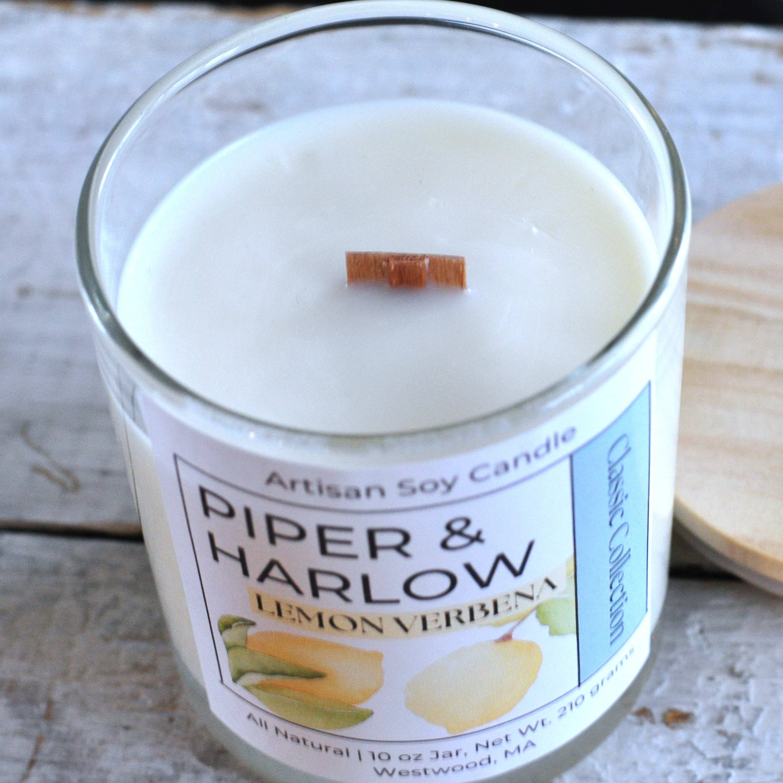 Piper & Harlow Collections - Wholesale Jar/Filled Candle - Lemon Verbena Candle - 10 oz Soy Clear Glass Wooden Lid2