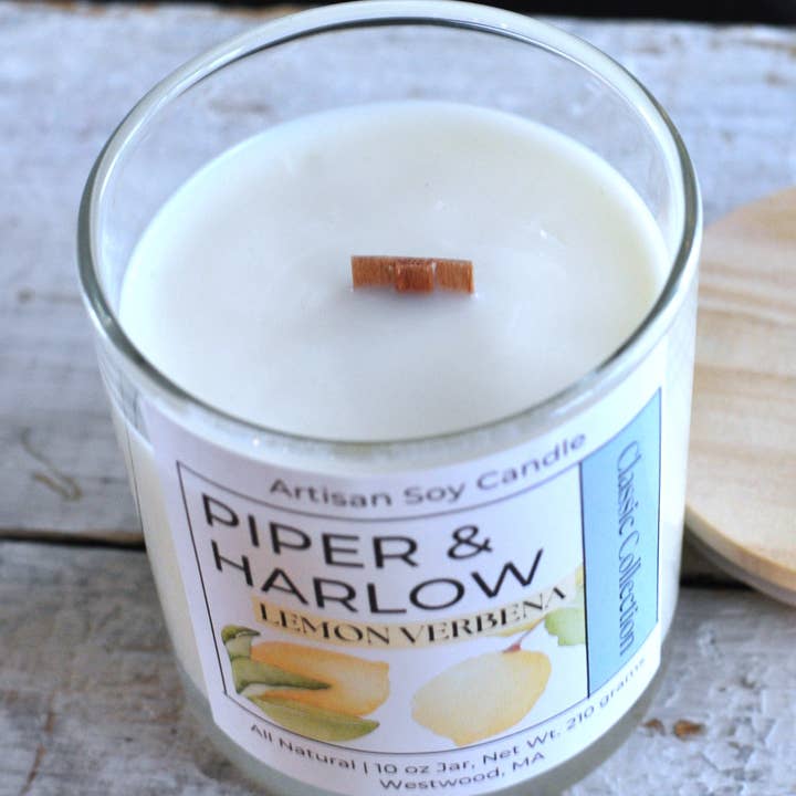 Piper & Harlow Collections - Wholesale Jar/Filled Candle - Lemon Verbena Candle - 10 oz Soy Clear Glass Wooden Lid2