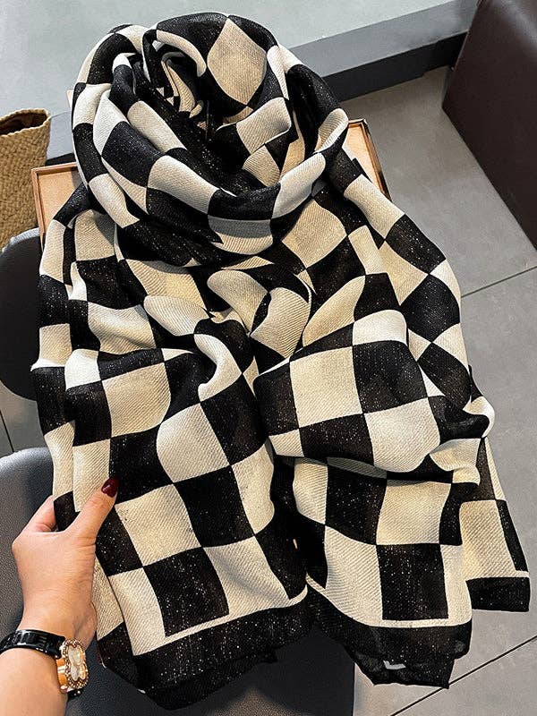 Écharpe imprimée à carreaux de couleur contrastante à la mode simple pour la vente par StyleGalX