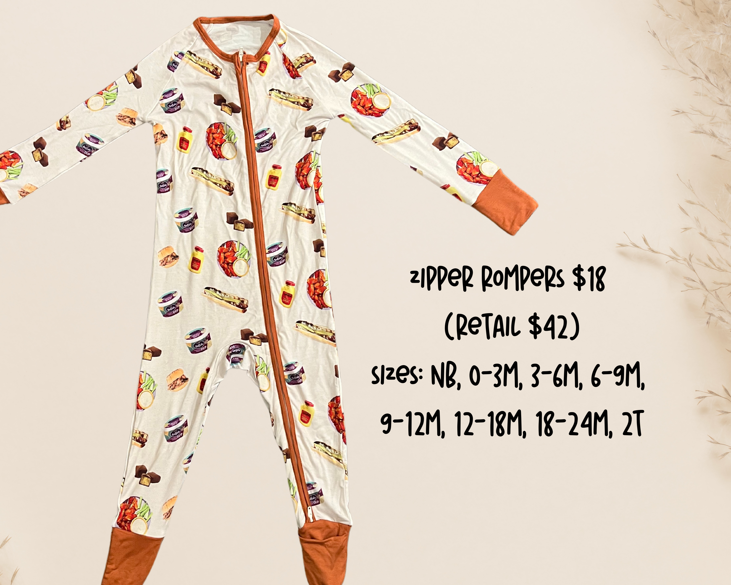 Buffalovely - Wholesale Sleepwear Set - Kids - Buffalo Foodie Favorites Bamboo Pajamas- Full Zip Romper5