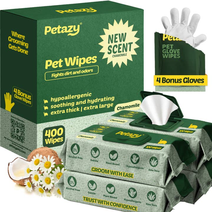 Petazy XL Chamomile Dog Wipes for Paws, Butt, Body 400 Wipes for wholesale by Petazy