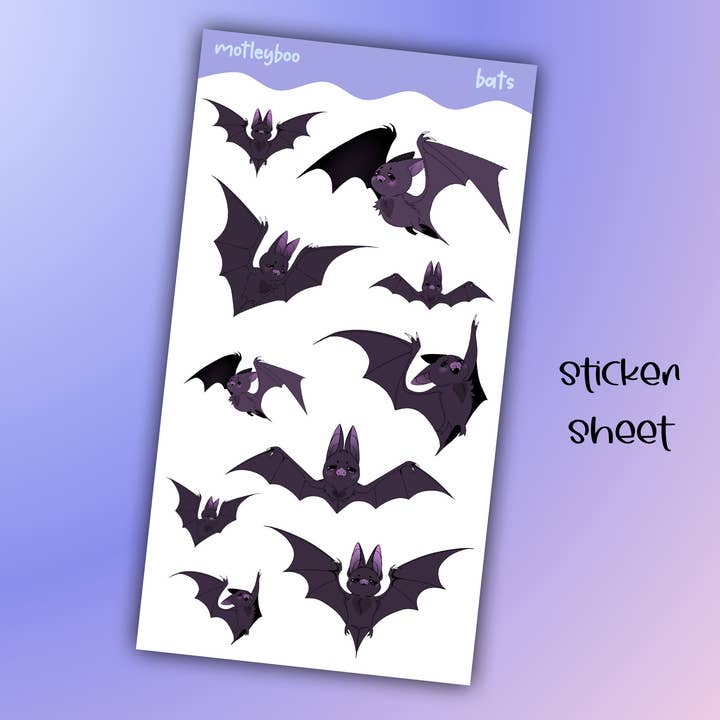 Motleyboo – wholesale Sticker – Midnight bat sticker sheet, stickers for halloween