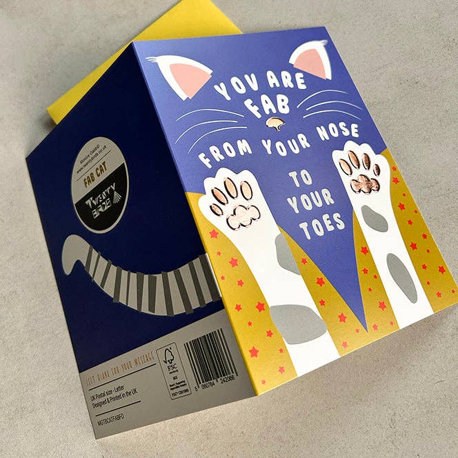 Cat Card - Fab from your nose to your toes - Foil embossed friendship Card for wholesale by Twenty Birds
