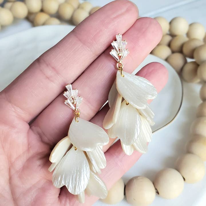 Petal Drop Earrings (CZ Stud Top) for wholesale by Oh Lovely Clay
