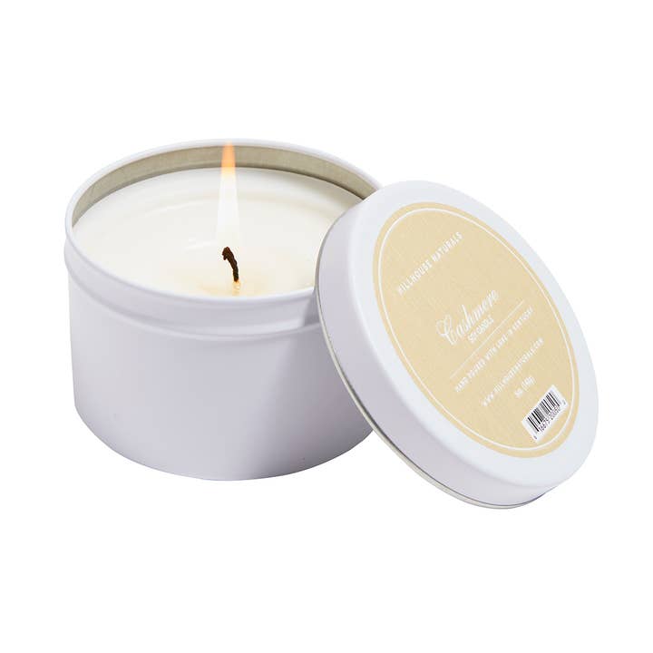 Cashmere Candle In White Tin 5oz. Ctn. 6 for wholesale by Hillhouse Naturals/Field+Fleur