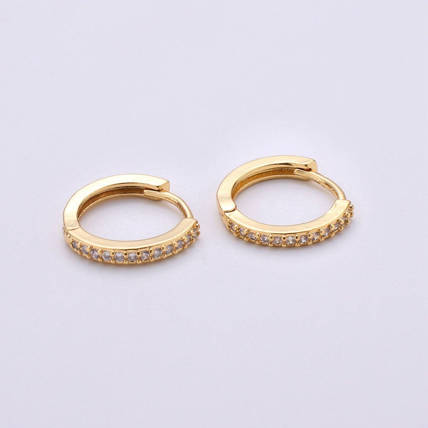 Aim Eternal - Wholesale Huggie Earrings - Gold Filled Thin Mini Huggie Hoop Earrings With Clear CZ4