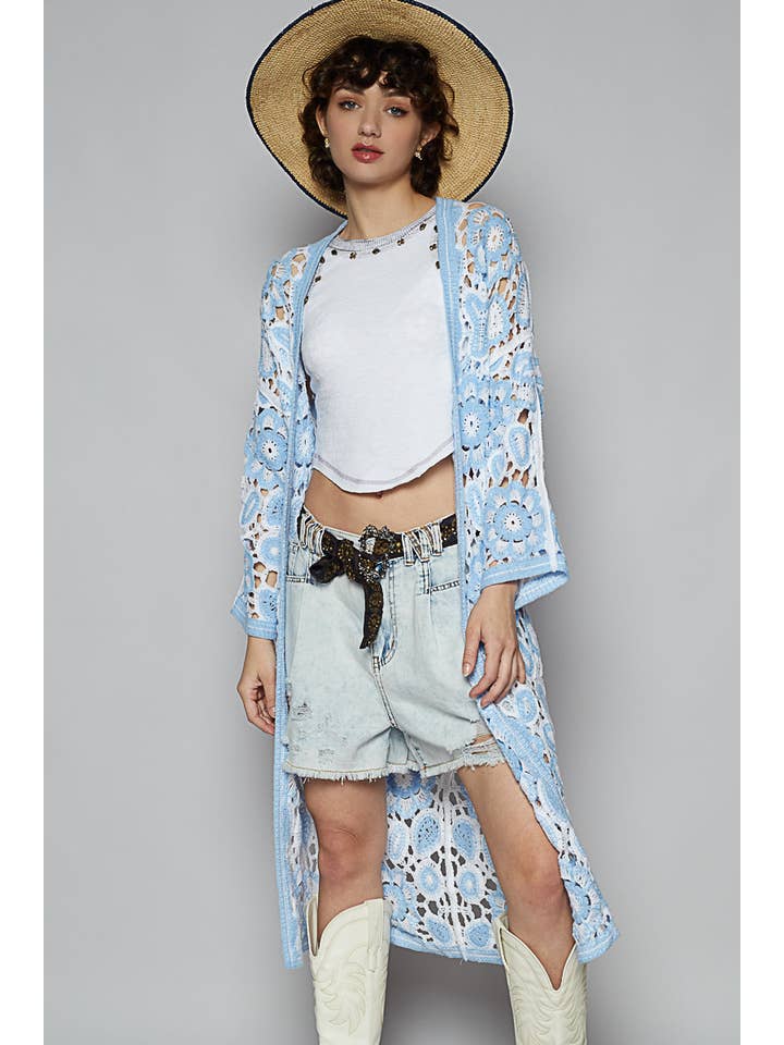 Pol Clothing - Vente Cardigan – femme - Cardigan en maille crochet à manches longues et col en V11