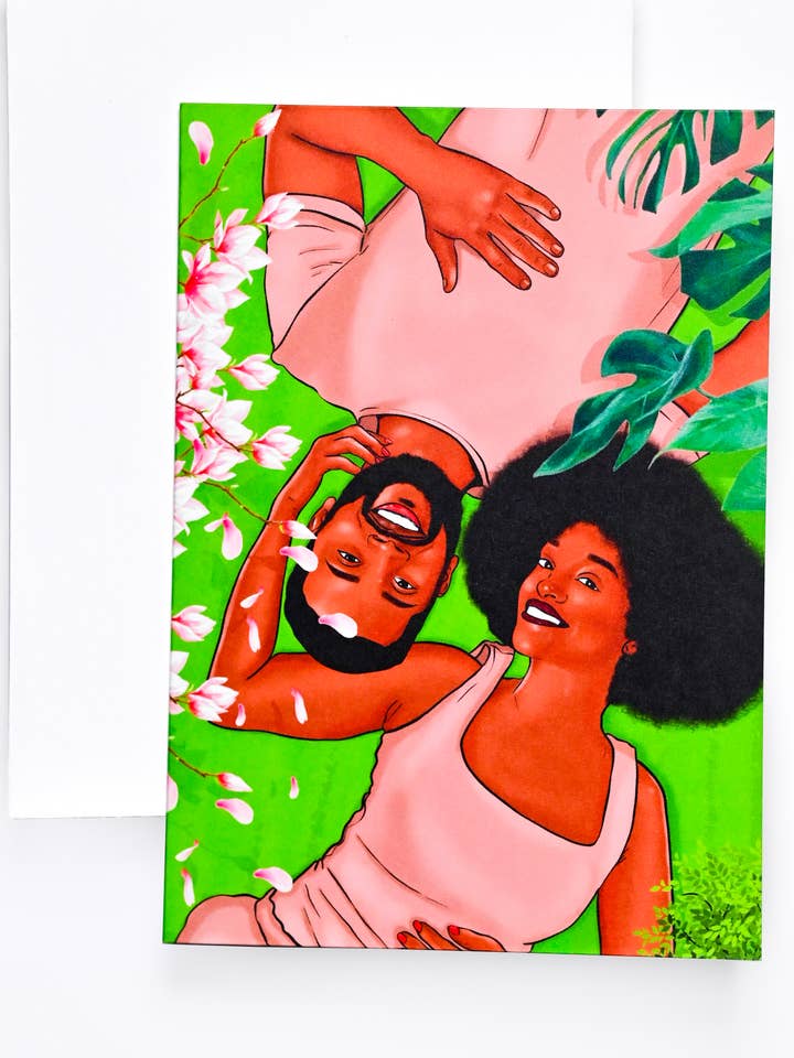 Tarjeta de felicitación de pareja enamorada en el jardín para venta al por mayor de BOSS Paper Company