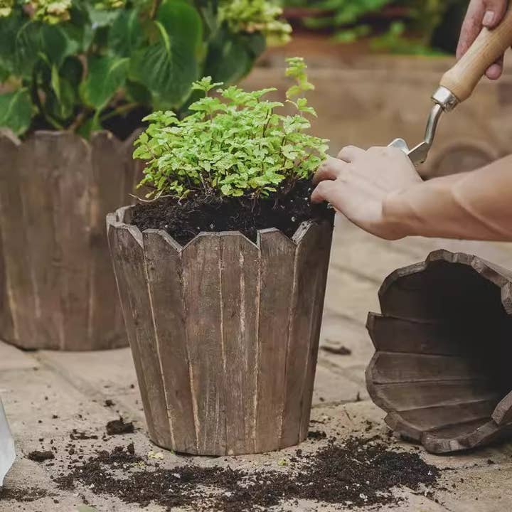 Spliced Solid Wood Planter Round for wholesale by Rustic Reach