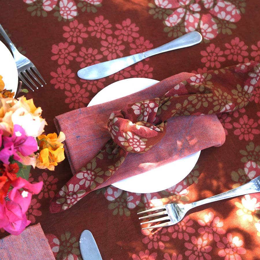 Ichcha - Wholesale Dinner & Cloth Napkin - Block Print Napkins in Terracotta (Set of 4) - Forget Me Not8