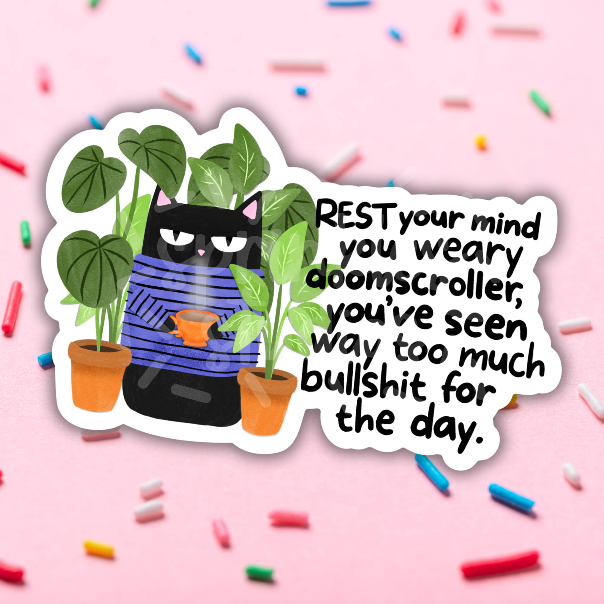 Sprinkles Studios - Wholesale Sticker - Weary Doomscroller Vinyl Sticker0