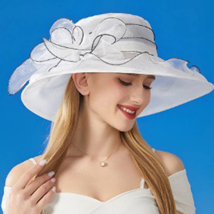 AK Brand - Wholesale Fascinator Hat - Women's - Wide Brim Organza Dress Hat with Sheer Ribbon Floral Design18