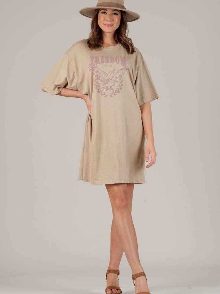 FREEDOM T-Shirt-Kleid - NATURAL für den Großhandel von Lucca Couture