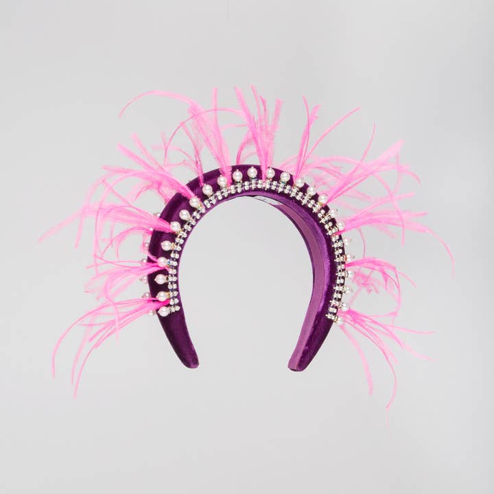 Auréola com penas rosa fluorescentes por atacado de ELY.B HATS