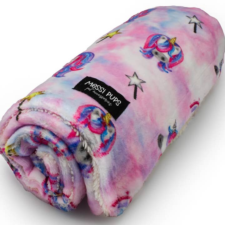 Let’s Get Mythical • Unicorn Print Sherpa Blanket for wholesale by Messi Pups