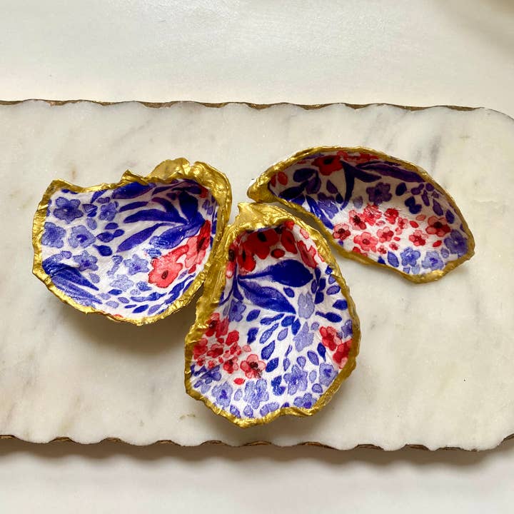 Red White and Blue Oyster Shell Jewelry Dish for wholesale by Del Mar Designs DC