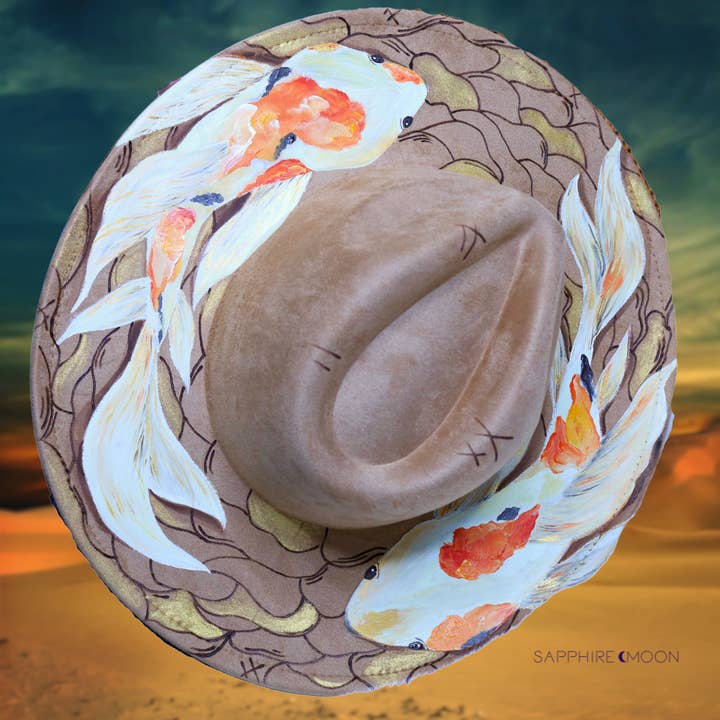 Sapphire Moon – wholesale Fedora - Dam – Övervinnare handmålad bränd hatt (Rancher, Bolero, Fedora)
