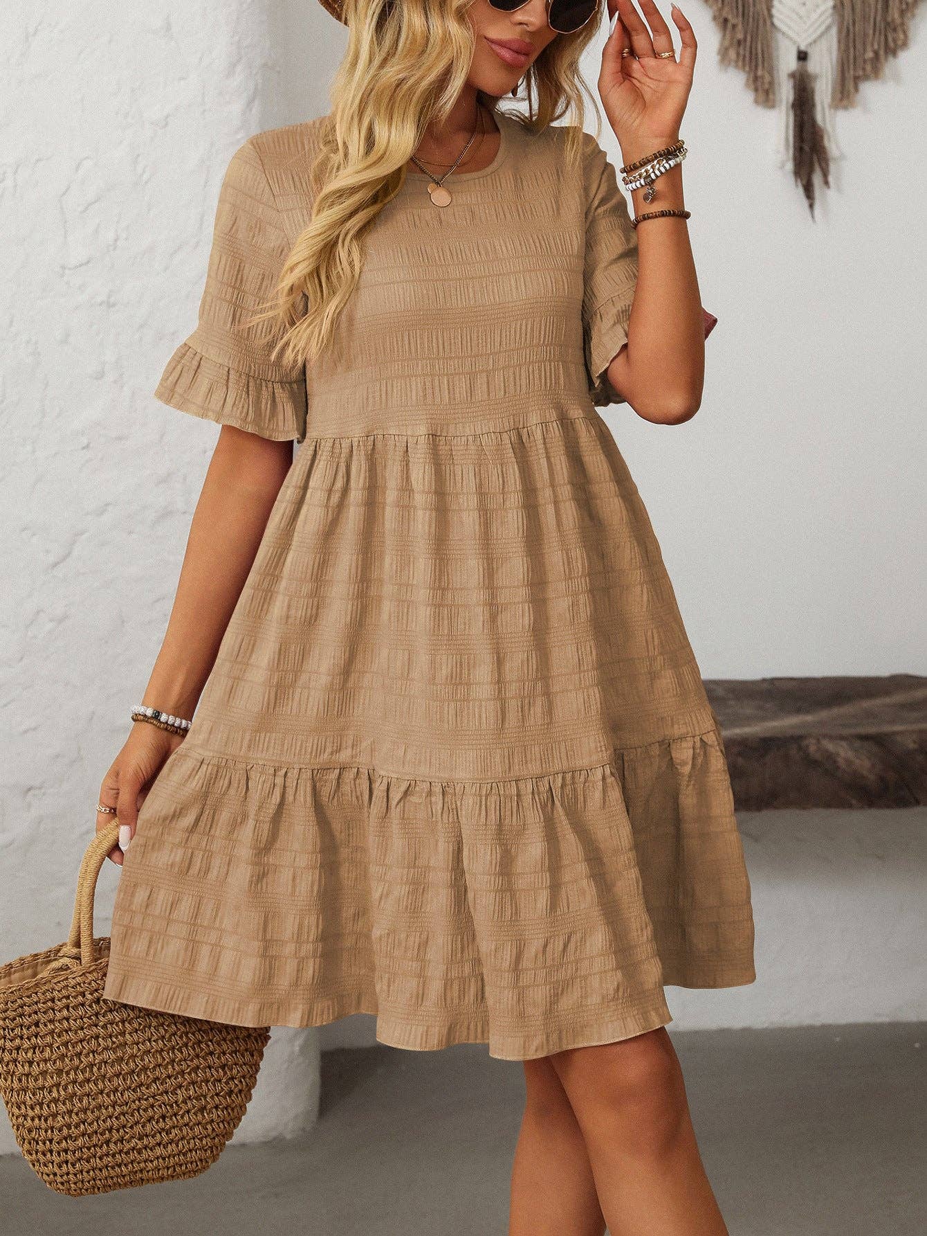 Lovesoft - Wholesale Dress - Women's - Women Ruffle Sleeve A Line Tiered Flowy Casual Trendy Mini Dress6