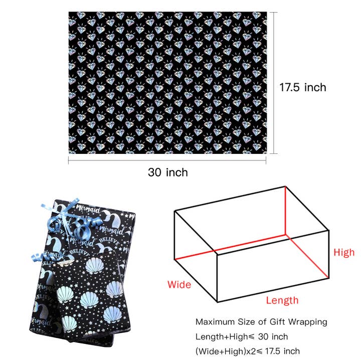 RUSPEPA - Wholesale Wrapping Paper Roll - Colorful Hot Silver Black Kraft Paper 17.5x30" 6 Sheets