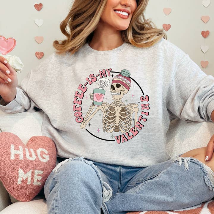 Coffee Is My Valentine Graphic Crewneck Sweatshirt for wholesale by Happy Tees Co