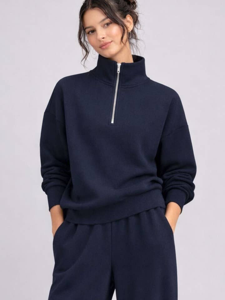 Supersoft Half Zip Sweatshirt Navy for wholesale by Born Nouli Activewear