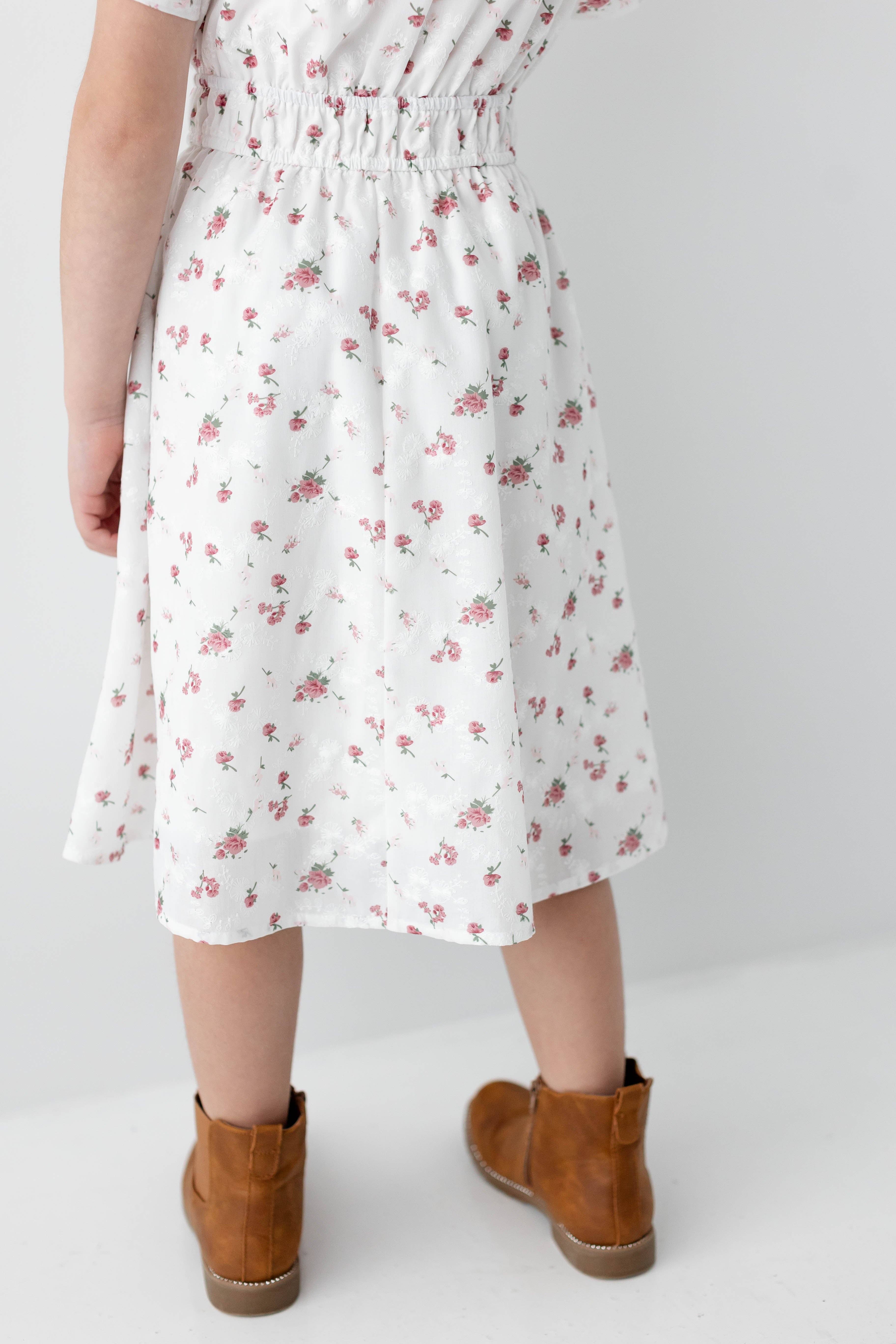 White 'Cynthia' Girl Embroidered Floral Print Dress for wholesale on Faire5