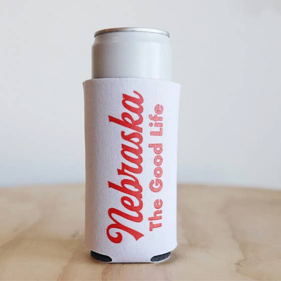 Nebraska, the Good Life slim can koozie for wholesale by Heartlandia